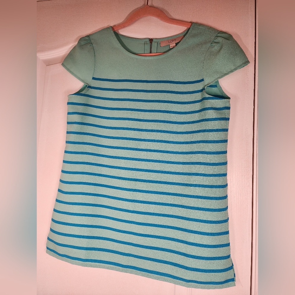 LOFT Mint Green and Blue Striped Top